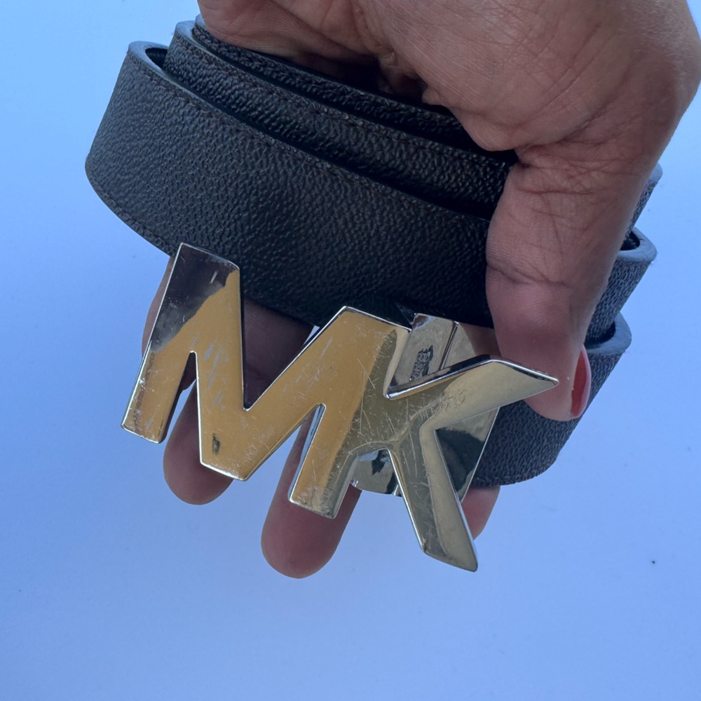 Michael Kors Men’s Black Leather Belt 40” / 100cm Silver MK Logo Buckle - Picture 5 of 7